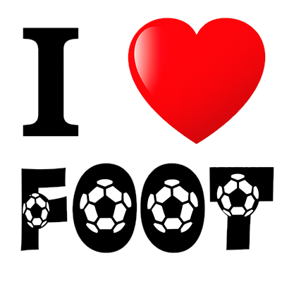 Graphic design featuring \"I love foot\" with a heart symbol and soccer ball illustrations, suitable for baby apparel.