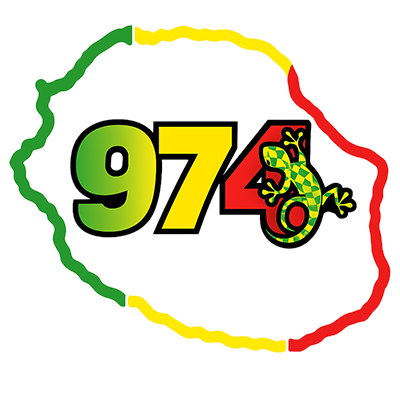 Colorful logo of product 974 Reunion, featuring vibrant colors and a lizard design, suitable for baby items.\n\nCaptio