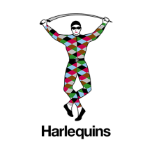 Colorful Harlequins design featuring a jester with a jumping rope, perfect for baby items from pacifiers to bibs.\n\nC