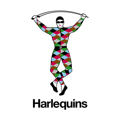 Colorful Harlequins design featuring a jester with a jumping rope, perfect for baby items from pacifiers to bibs.\n\nC