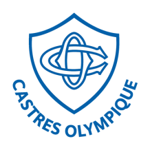 Castres Olympique logo on a shield, representing a brand that offers baby products like pacifiers and bibs.\n\nCaption