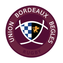 Bordeaux Begles logo, stylish design for baby products like bodysuits, hats, and pacifiers.\n\nCaption: Discover the p