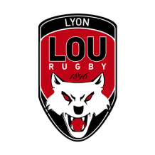 Lyon LOU Rugby logo featuring a wolf\'s head on a red and black shield.\n\nCaption: Show your team spirit with the sty