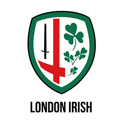 London Irish logo featuring a shield with a sword and shamrocks, perfect for baby items and sports fans.\n\nCaption: D