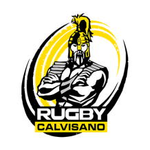 Rugby Calvisano logo featuring a strong warrior figure with a yellow and black design, ideal for sporty baby products.