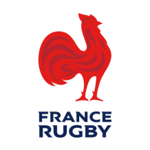 France Rugby XV logo featuring a stylized rooster in red. Perfect for baby items inspired by rugby.\n\nCaption: Celebr
