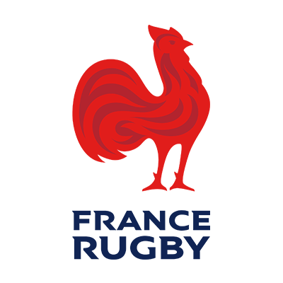 France Rugby XV logo featuring a stylized rooster in red. Perfect for baby items inspired by rugby.\n\nCaption: Celebr