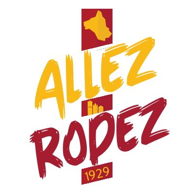 Rodez Aveyron Football logo featuring bold text in red and yellow, suitable for baby apparel and accessories. \n\nCapt