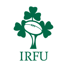 Irland Rugby XV logo featuring a shamrock and rugby ball, perfect for baby products like bibs and clothes.\n\nCaption: