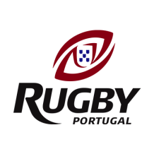 Logo design of Portugal Rugby XV, featuring bold red and black colors, suitable for baby products.\n\nCaption: Celebra