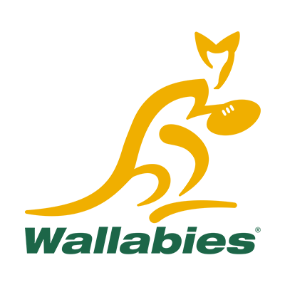 Logo of Australia Rugby XV featuring a kangaroo with a rugby ball, perfect for baby apparel and accessories.\n\nCaptio