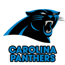 Logo of Carolina Panthers, featuring a fierce-looking panther head in blue and black, suitable for baby items. \n\nCap