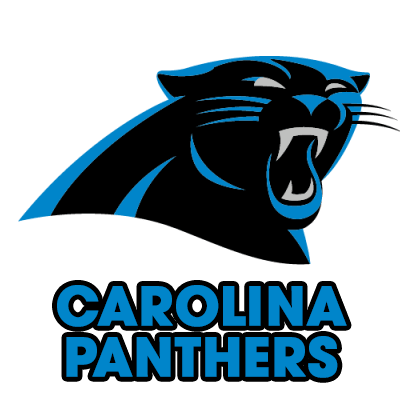 Logo of Carolina Panthers, featuring a fierce-looking panther head in blue and black, suitable for baby items. \n\nCap
