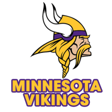 Minnesota Vikings logo featuring a helmeted Viking with a braided hairstyle, perfect for baby apparel and accessories.