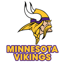 Minnesota Vikings logo featuring a helmeted Viking with a braided hairstyle, perfect for baby apparel and accessories.