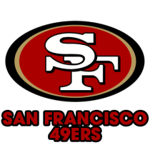 San Francisco 49ers logo featuring red, gold, and white colors, ideal for baby products like bodysuits and bibs.\n\nCa