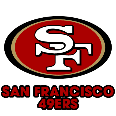 San Francisco 49ers logo featuring red, gold, and white colors, ideal for baby products like bodysuits and bibs.\n\nCa