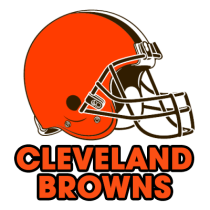 Cleveland Browns baby products logo featuring an orange helmet and bold text, ideal for young football fans. \n\nCapti