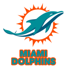 Miami Dolphins logo featuring a dolphin and sun, perfect for baby products like bodysuits and pacifiers.\n\nCaption: S
