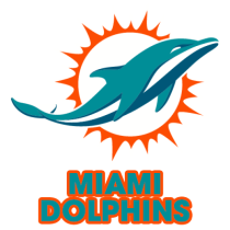 Miami Dolphins logo featuring a dolphin and sun, perfect for baby products like bodysuits and pacifiers.\n\nCaption: S