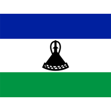 Flag of Lesotho, featuring blue, white, green stripes, and a black Basotho hat emblem, perfect for baby-themed items.\