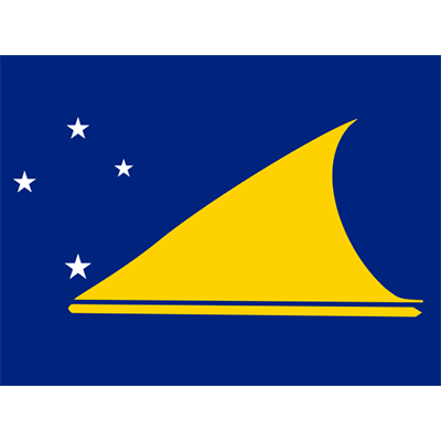 Official Flag of Tokelau design featuring a yellow sail on a blue background with five stars, ideal for baby items.\n\