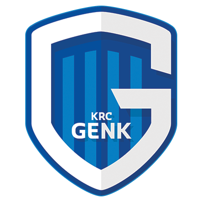 KRC Genk logo featuring a blue shield with vertical stripes and the text \"KRC Genk\" in the center.\n\nCaption: Disco