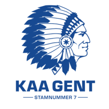 KAA Gent logo featuring a blue Indian chief illustration, designed for baby products.\n\nCaption: Explore the KAA Gent