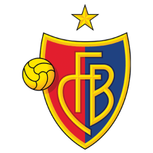 FC Bâle logo featuring a stylized red and blue shield with a yellow star and ball, ideal for baby products.\n\nCaption
