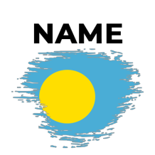 Brush stroke flag design featuring a blue background and a yellow circle, suitable for baby products.\n\nCaption: Expl
