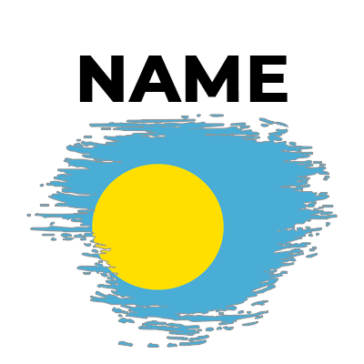 Brush stroke flag design featuring a blue background and a yellow circle, suitable for baby products.\n\nCaption: Expl