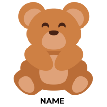 A cute, smiling cartoon bear in warm brown tones, perfect for baby products.\n\nCaption: Adorable Bear plush ideal for