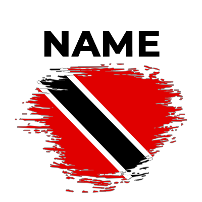 Trinidad and Tobago brush stroke flag design for baby items including pacifiers, clips, and bodysuits.\n\nCaption: Cel