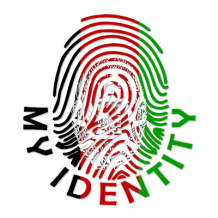 Footprint My Identity Afghanistan logo featuring a fingerprint design with colors representing Afghanistan.\n\nCaption
