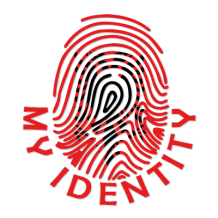 Footprint My Identity Albania logo featuring a stylized fingerprint design in red and black.\n\nCaption: Discover the 
