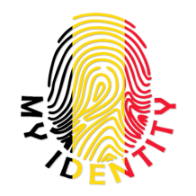 Footprint My Identity Belgium logo featuring a fingerprint design with Belgian colors.\n\nCaption: Celebrate your baby