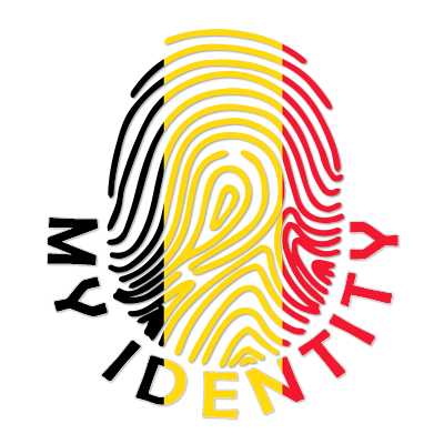 Footprint My Identity Belgium logo featuring a fingerprint design with Belgian colors.\n\nCaption: Celebrate your baby