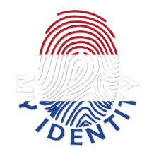 Footprint My Identity Sint Eustatius logo featuring a fingerprint design with red, white, and blue colors.\n\nCaption: