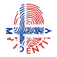 Footprint My Identity design featuring a fingerprint in red, white, and blue colors, ideal for baby items.\n\nCaption:
