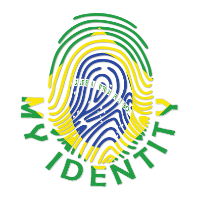 A colorful logo featuring a Brazilian flag within a fingerprint design, representing the Footprint My Identity Brazil baby produ