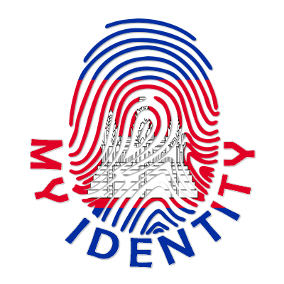 Footprint My Identity Cambodia logo featuring a fingerprint design with a temple silhouette. \n\nCaption: Discover uni