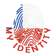 Footprint My Identity Chile logo featuring a fingerprint design in Chilean flag colors. Ideal for baby-related product