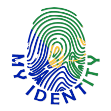 Footprint My Identity Christmas Island logo featuring colorful fingerprint design, perfect for baby product branding.\