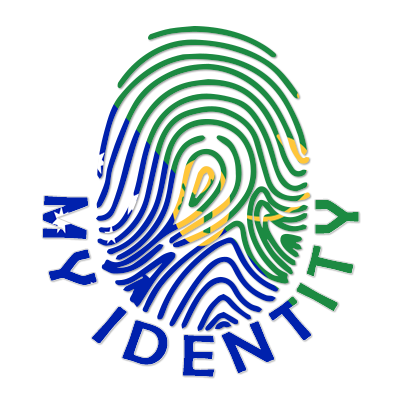 Footprint My Identity Christmas Island logo featuring colorful fingerprint design, perfect for baby product branding.\