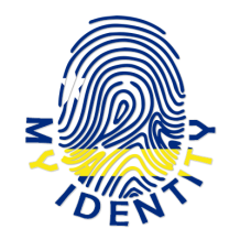 Footprint My Identity Curaçao logo featuring a colorful fingerprint design, perfect for baby products.\n\nCaption: Dis