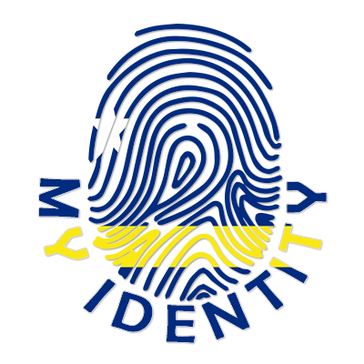 Footprint My Identity Curaçao logo featuring a colorful fingerprint design, perfect for baby products.\n\nCaption: Dis