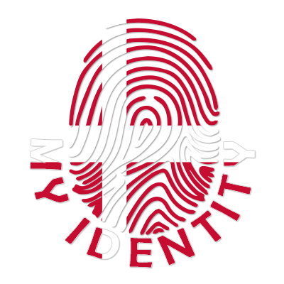 Footprint My Identity Denmark logo featuring a fingerprint design, perfect for personalized baby products.\n\nCaption: