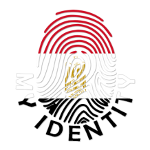 Footprint My Identity Egypt logo featuring a fingerprint design with the colors of the Egyptian flag.\n\nCaption: Disc