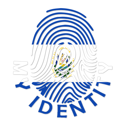 Footprint My Identity El Salvador logo featuring a fingerprint design with the country\'s flag colors.\n\nCaption: Cel