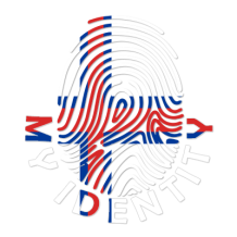 Footprint My Identity logo featuring a fingerprint design with colors representing the Faroe Islands, suitable for bab